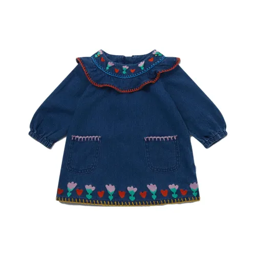 Stella McCartney Платье Детская одежда FW23 Folk FLOWER EMBROIDERY Джинсовое платье Морской синий Малыш