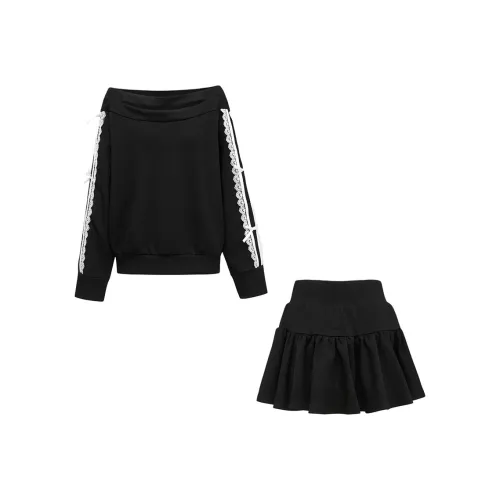 FINDSME GAGA Комплект с юбкой Женские Черный Белый