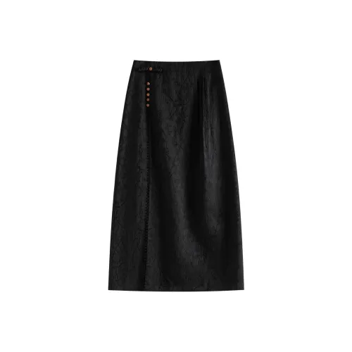 FANSILANEN Повседневный Длинный Юбка Женские Черный