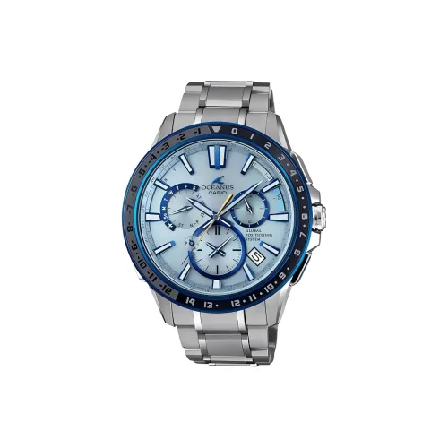 CASIO OCEANUS Collection Круглый Многофункциональный Циферблат Кварцевый Механизм Титановый Ремешок Часы Мужские Циферблат Синий