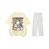 Комплект одежды (Бежевая Желтая Футболка + Белые Серые Фотиния Повседневные Штаны)