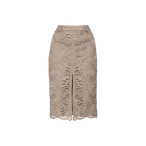 Self Portrait Casual Long Skirt Women's Taupe