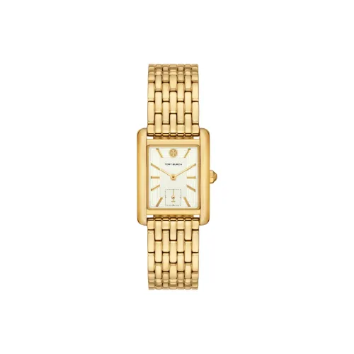 TORY BURCH Женские часы Кварцевый механизм Ремешок из нержавеющей стали 25*34 мм Бежевый циферблат Часы