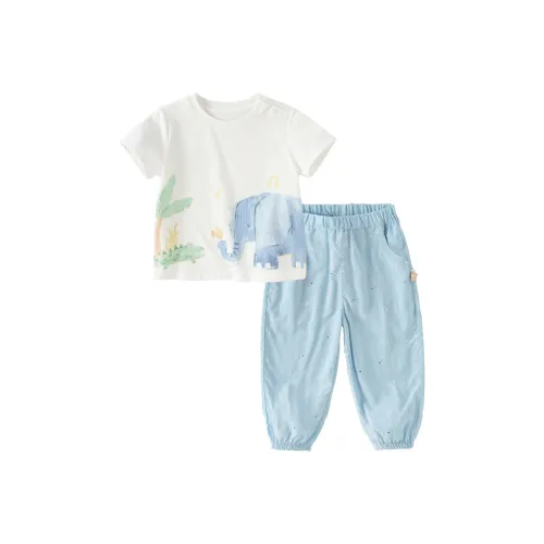 DAVE&BELLA [Антибактериальный] Экрю T Рубашка + Пингвин Принт Антимоскитные Брюки Набор Kids Повседневная Спортивная Одежда