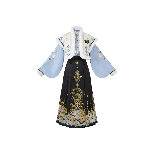 Cloud Hidden Moon Embroidery Ханьфу Женские Синий