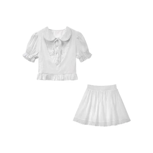 KAZAN Белая рубашка с рукавом-буфом + белая юбка женская униформа