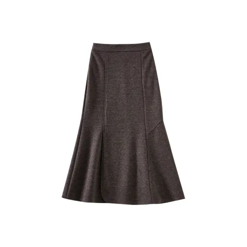 OUNIXUE Повседневный Длинный Юбка Женские Deep Серый Кофейный