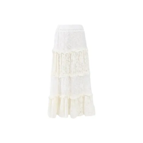 Розовый Повседневный Длинный Юбка Женская Белая