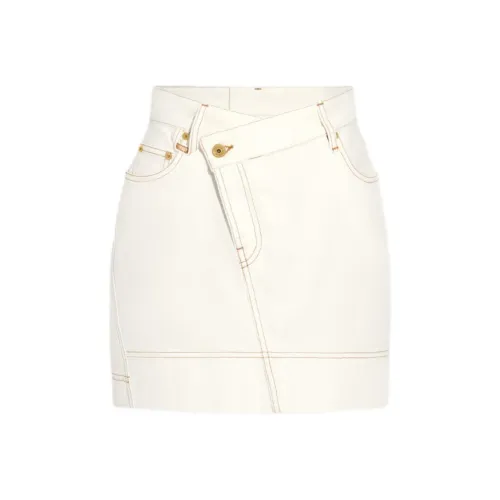 Jacquemus FW24 Асимметричная Мини Юбка Джинсовая Короткая Юбка Женская Off Белый TABAC Экрю Табачный