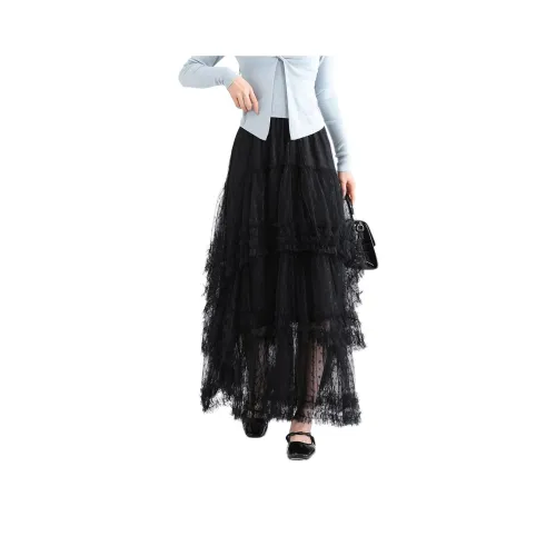FAWENXIANGZI Повседневный Длинный Юбка Женские Черный