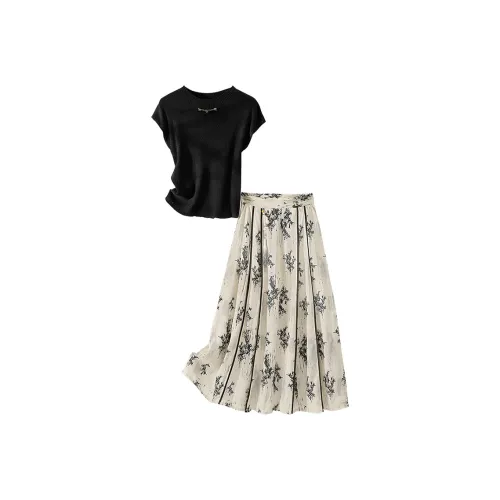 Cypress House Комплект с юбкой Женские Черный+Бежевый Чернила