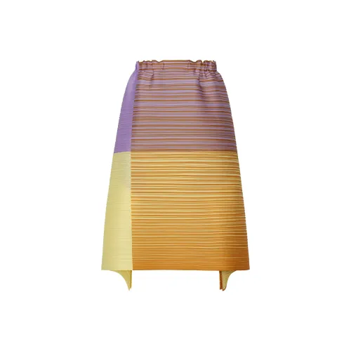 PLEATS PLEASE ISSEY MIYAKE SS25 Повседневный Длинный Юбка Женская Фиолетово-Желтая