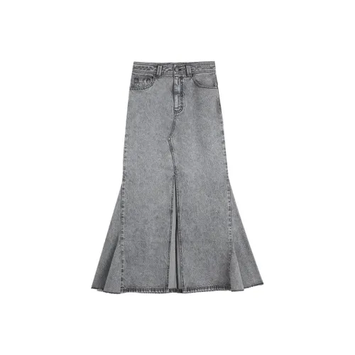 ELLE Повседневный Длинный Юбка Женская Средне-Серый