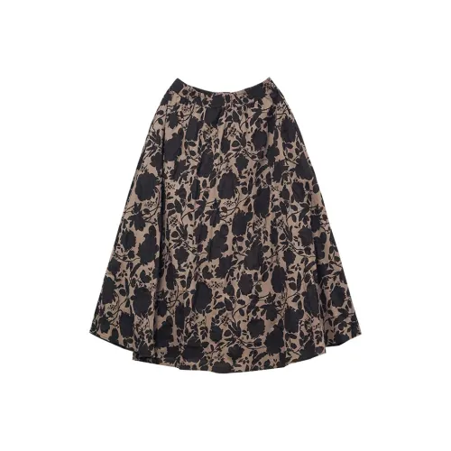 KERANPUJIAN Повседневная длинная юбка женский черный с узором