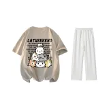 Комплект одежды (Хаки футболка + Белые штаны с серым фотинией, повседневные штаны)