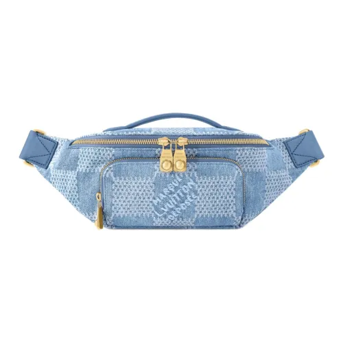 LOUIS VUITTON RUSH 3D Хлопок Canvas Кожа Отделка Бананка Мужской Джинсовый Синий