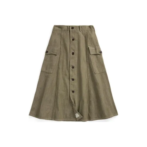 DOUBLE RL FW24 Повседневная длинная юбка женская оливково-зеленая