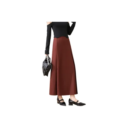 TERRE BLEUE Повседневный Длинный Юбка Свободного кроя Женская Красная