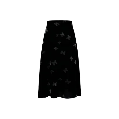 JZ. ANNAKRO Повседневный Длинный Юбка Женские Цветочный Черный