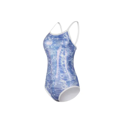 ZOKE One-piece Swimsuit Women's Aqua Blue Floral Design ZOKE Одиночный купальник женский аква-синий цветочный дизайн