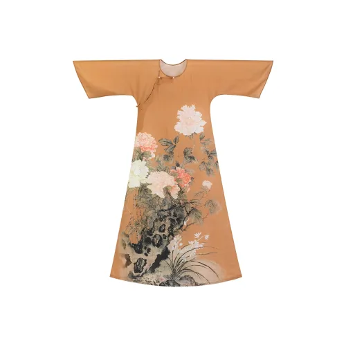 YICHENGFENGXU Чунсам Женский Желтый Коричневый