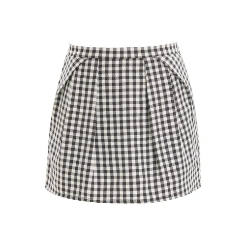 Wen Shan Повседневные короткие юбки Женские Черно-белая клетка
