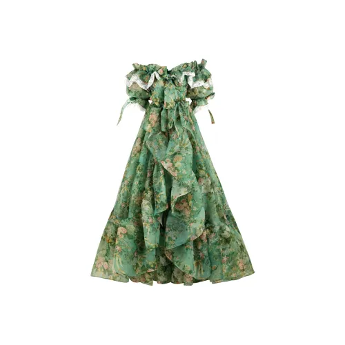 Selkie Коллекция x Bridgerton FW24 Вечернее платье Женское Kate Зеленый с принтом