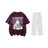 Комплект одежды (Футболка виноградного фиолетового цвета + Бело-серые повседневные штаны)