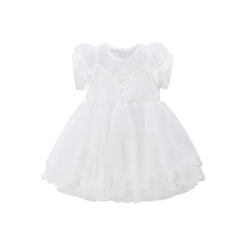 SEAFUNG Модный Маленькая Принцесса Однотонная Круглый вырез Полупрозрачная Жемчужная Марля Короткий рукав Рубашка Белая Детская