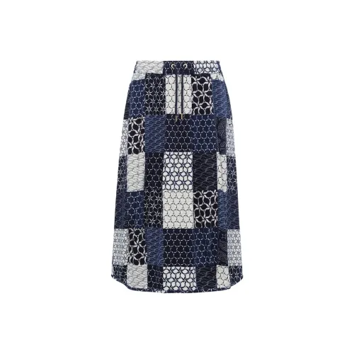 LI NING 1990 Повседневный Длинный Юбка Женская Темный Ирис Синий С принтом по всей поверхности