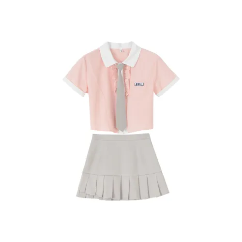 CHUNSHIMAN Розовая рубашка + серая юбка + галстук Женская униформа