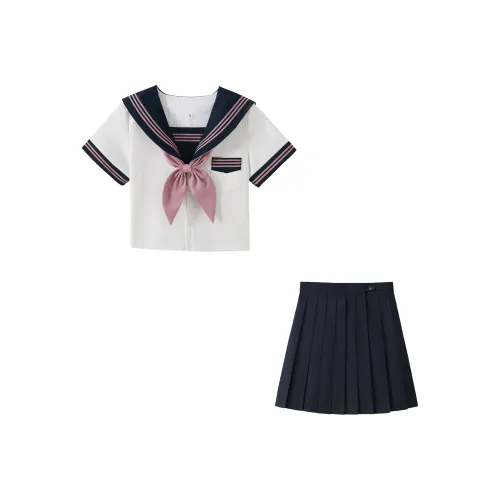 KAZAN UNIFORM Женские Короткий рукав Розовый Темно-синий Ожерелье-чокер Белый Матроска Комплекты Одежды