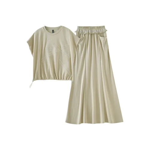 OUNIXUE Летний Комплект с Юбкой Женские Зеленый Хаки