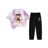 [Tie-Dye рубашка с коротким рукавом + брюки с защитой от комаров] Фиолетовый + Черный