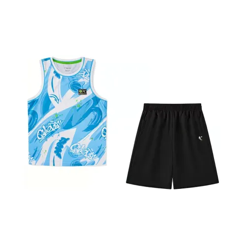 QIAODAN Повседневная спортивная одежда Морская соль Синий с принтом Черный для детей