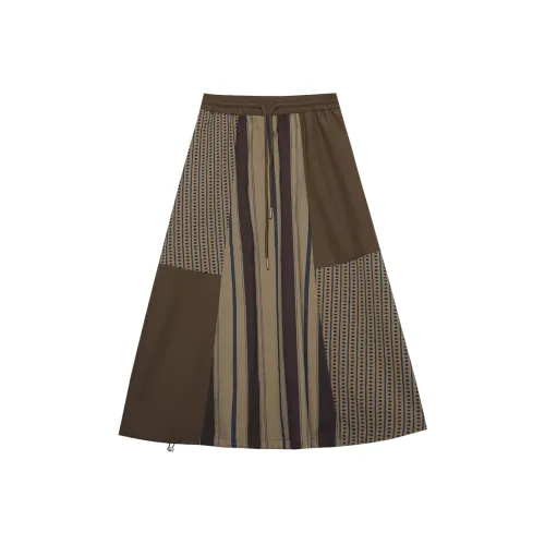 MUGUOGUOMU SS25 Повседневный Длинный Юбка Свободного кроя Женская Мокко Желтый