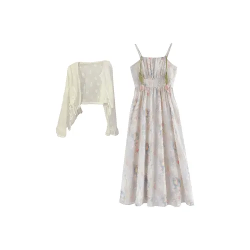 Yvetteclassic Комплект с юбкой Женская Белая Юбка Кардиган Многоцветный Топ на бретелях