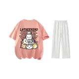 Комплект одежды (Розовая футболка + Белые штаны Фотиния серого цвета)