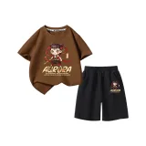 [Футболки с коротким рукавом/Шорты Комплекты Одежды] Темно-Кофейный + Черный