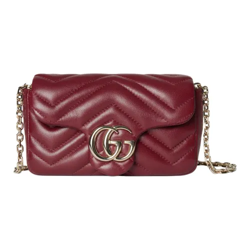 GUCCI GG Marmont Овечья кожа Сумка через плечо Мини Женская Бордовый