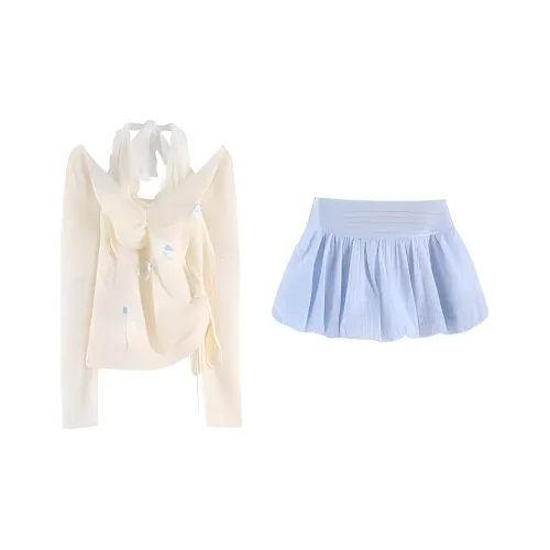 XIAOJUCHUANLI Комплект с юбкой Женские Абрикос + Синий