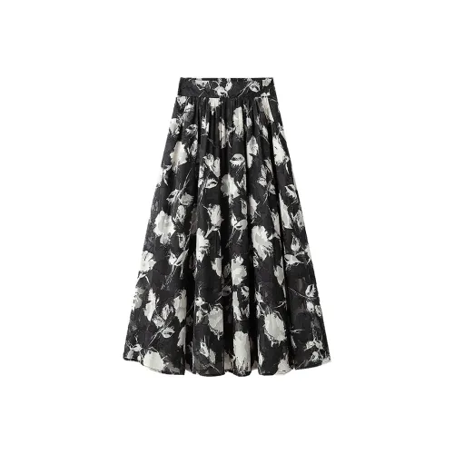 Cypress House Повседневный Длинный Юбка Женские Черный с Бежевым Цветочным