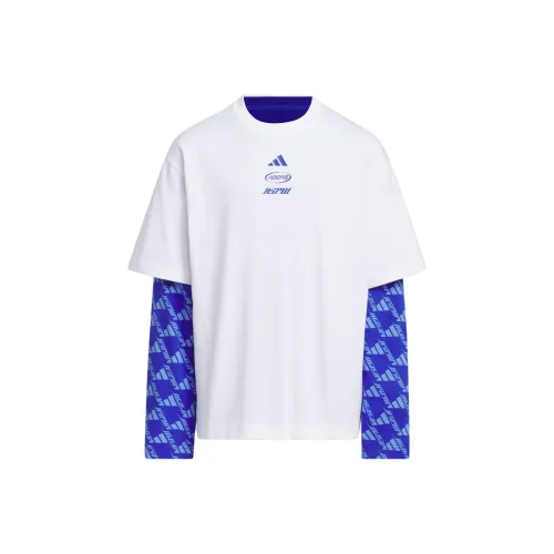 Adidas T-Shirt Белый Полу-Флуоресцентный Синий Подростки