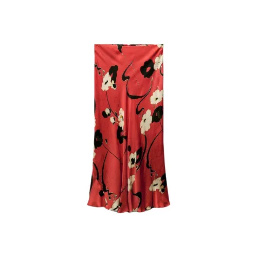 ZARA ZW Series Повседневный Длинный Юбка Женские Красный