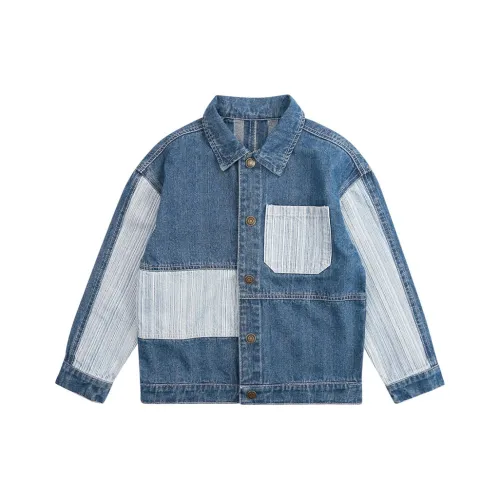 Pure and Good Пэчворк Деним Куртка Весенний Осенний Детский Джинсовый Синий