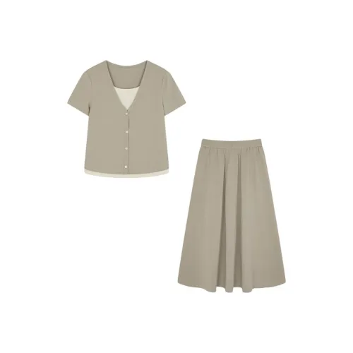 Mo Han Yi Mei Комплект с юбкой Женские Светло-зеленый горошек