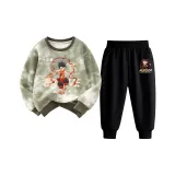 [Тиби Cool Нэчжа Tie-Dye Свитшот + Спортивные штаны Комплект одежды] Зеленый + Черный