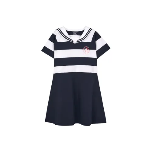 Skechers Children's Dress Hankou No. 2 Factory Joint Series Темно-синий Белый Толстый Полосы Детский