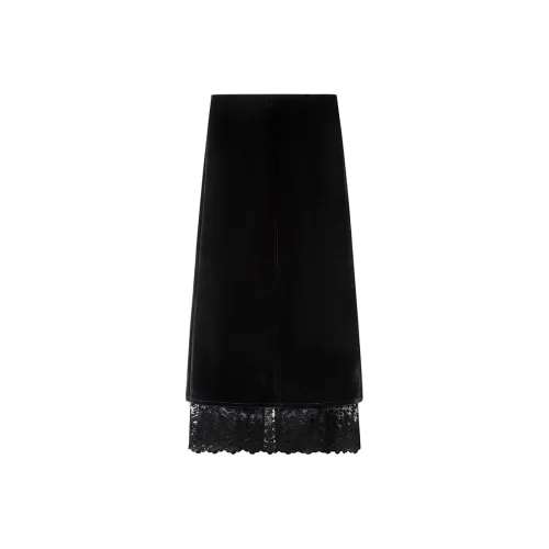 Ouyang Повседневный Длинный Юбка Женская Черная