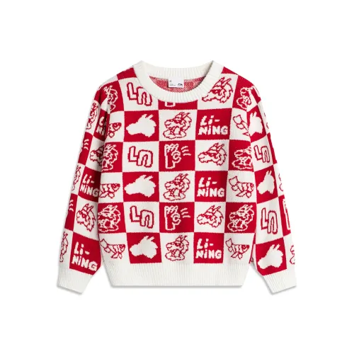 LINING YOUNG Свитер Sports Life Collection Красный Белый Квадрат Жаккард Детский